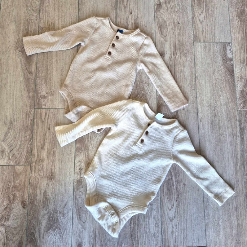 Unisex Long-Sleeve Thermal-Knit Henley Bodysuit for Baby 6-12M OLD NAVY